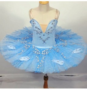 Children girls tutu skirt Bluebird Ballet dance dresses Ballerina flat tutu for toddlers baby Ballet Puffy Skirt Stage Show Costume 
